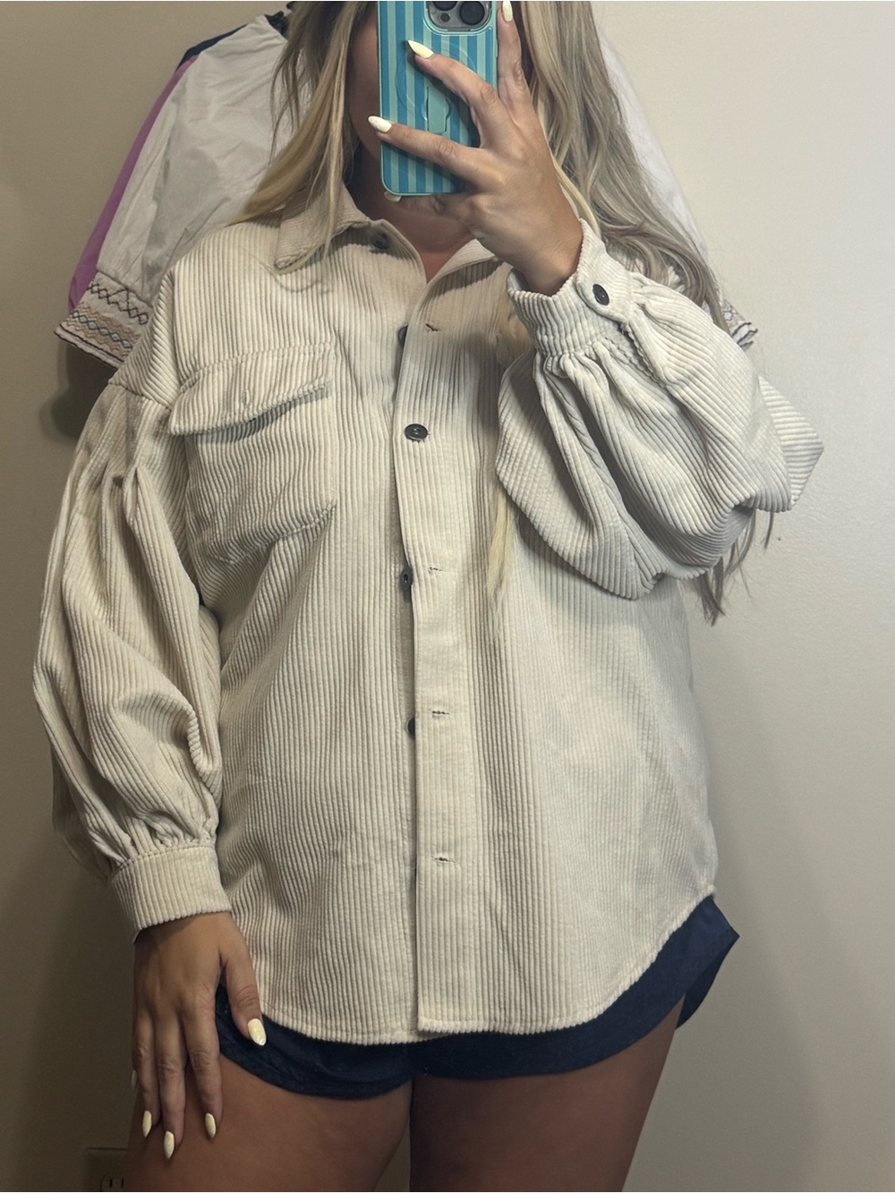 Cream Corduroy Button-Up Shacket by She + Sky